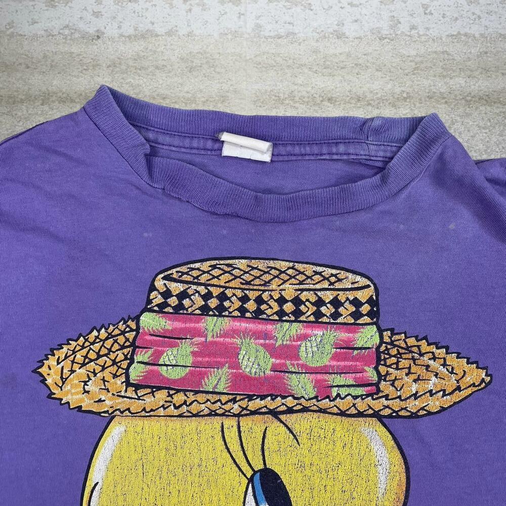Vintage 90s Tweety Bird Shirt Mens M Purple Looney Tunes Cotton Short Sleeve - Picture 4 of 6
